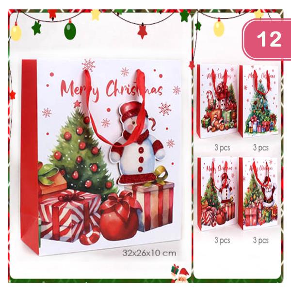 GIFT TREE SANTA SNOWMAN GIFT BAG (12 UNITS)