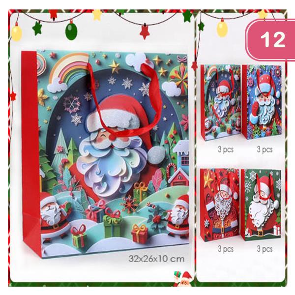 3D PAPER EFFECT CHRISTMAS GIFT BAG (12 UNITS)