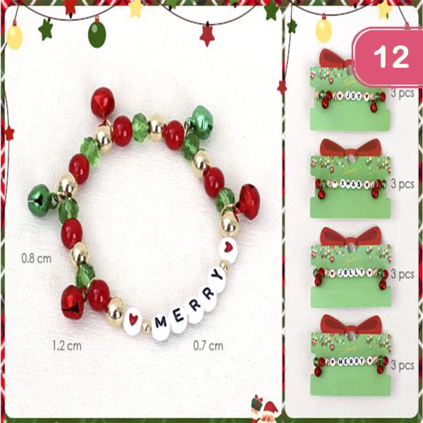 CHRISTMAS WORD STRETCH BRACELET WITH BELLS (12 UNITS)