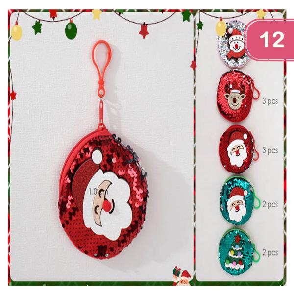 POM POM SEQUIN CHRISTMAS COIN PURSE (12 UNITS)