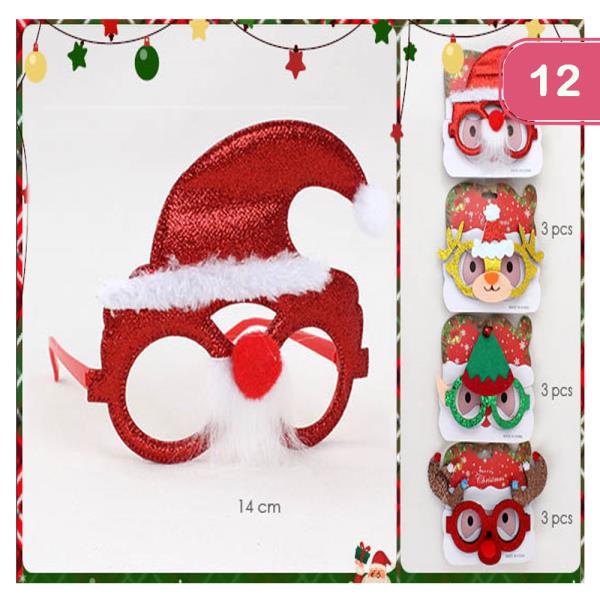 ASSORTED GLITTER CHRISTMAS GLASSES (12 UNITS)