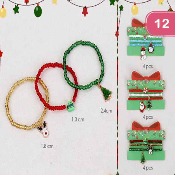 3 PCS STRETCH CHRISTMAS CHARM BRACELET (12 UNITS)