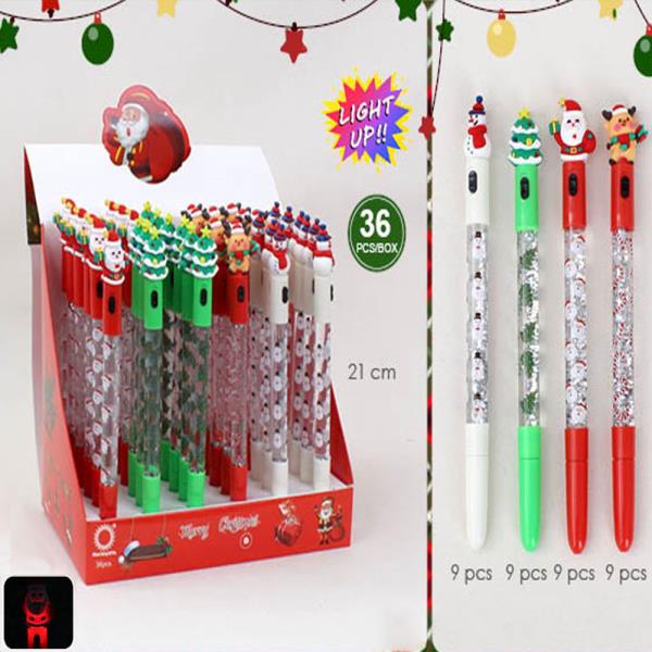 CHRISTMAS GLITTER LIGHT UP PEN (36 UNITS)