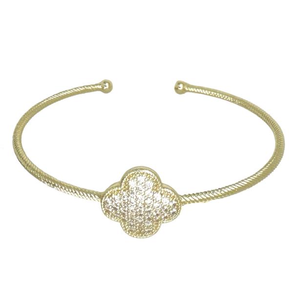 GOLD CZ PAVE CLOVER BRACELET