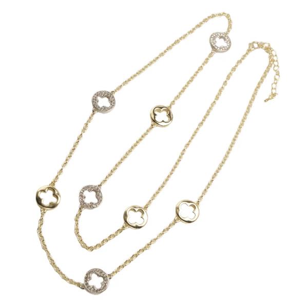 RHINESTONE CLOVER LONG NECKLACE