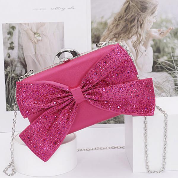 RHINESTONE HOTFIX RIBBON NYLON HARD CASE CLUTCH BAG