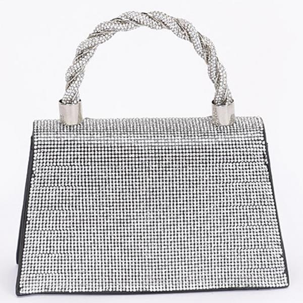 RHINESTONE RIBBON TOP HANDLE FLAP BAG