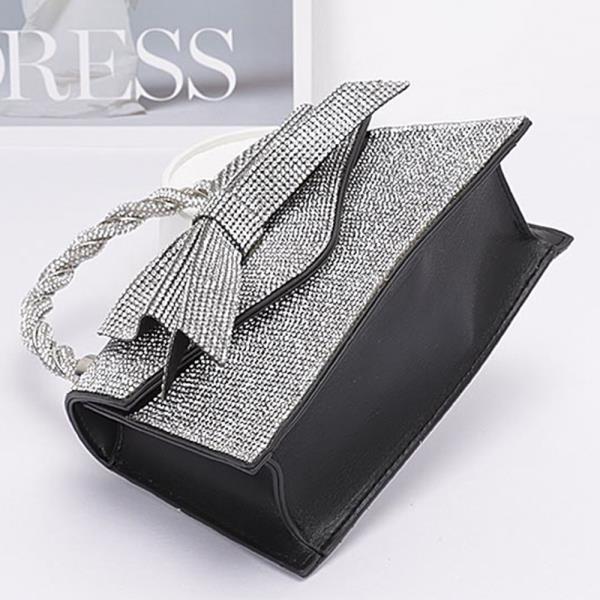 RHINESTONE RIBBON TOP HANDLE FLAP BAG