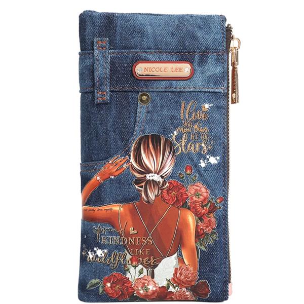 NICOLE LEE DENIM AMANDA 2 PIECE BIFOLD ANTI THEFT RFID WALLET