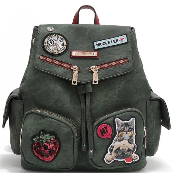 NICOLE LEE PET BFF STRAWBERRY MULTI PATCH BACKPACK