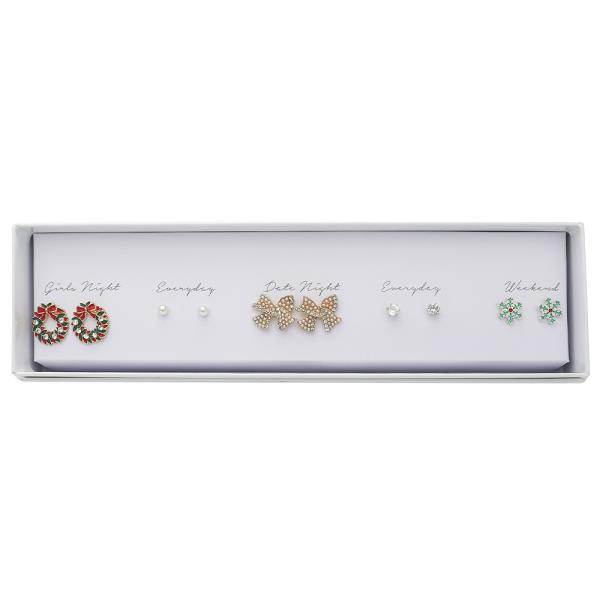 CHRISTMAS STUD EARRING 5 PAIR SET