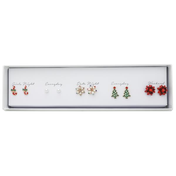 CHRISTMAS STUD EARRING 5 PAIR SET