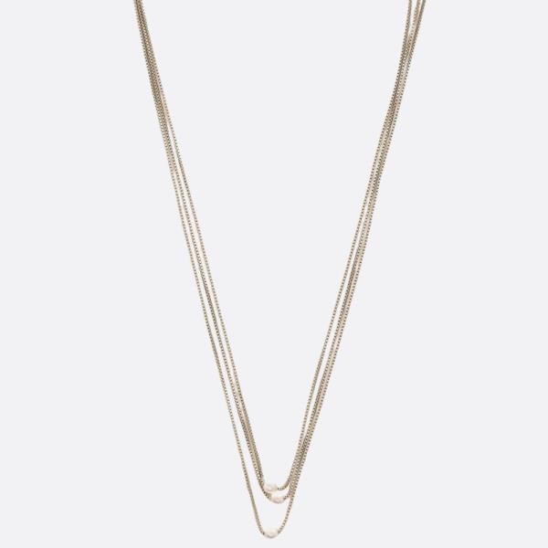 DAINTY PEARL BEAD LAYERED METAL NECKLACE