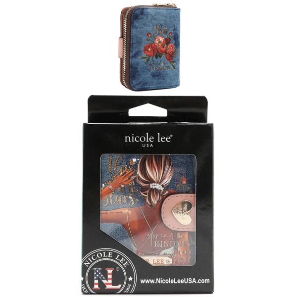 NICOLE LEE DENIM HEART BIFOLD ANTI THEFT RFID WALLET