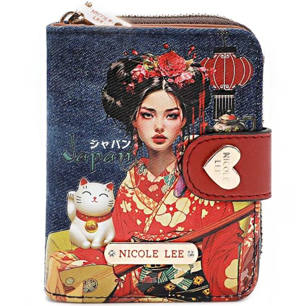 NICOLE LEE DENIM HEART BIFOLD ANTI THEFT RFID WALLET