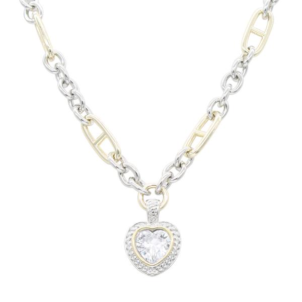 TWO TONE HEART PENDANT NECKLACE