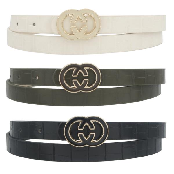 INVERTED CC ENAMEL BUCKLE CROC TRIO BELT