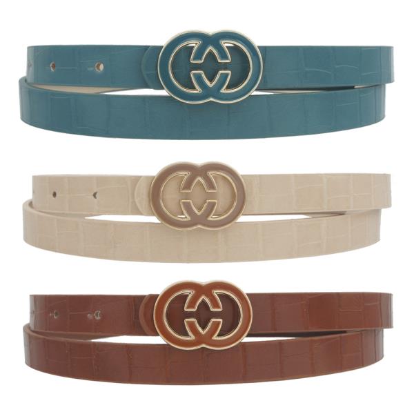 INVERTED CC ENAMEL BUCKLE CROC TRIO BELT