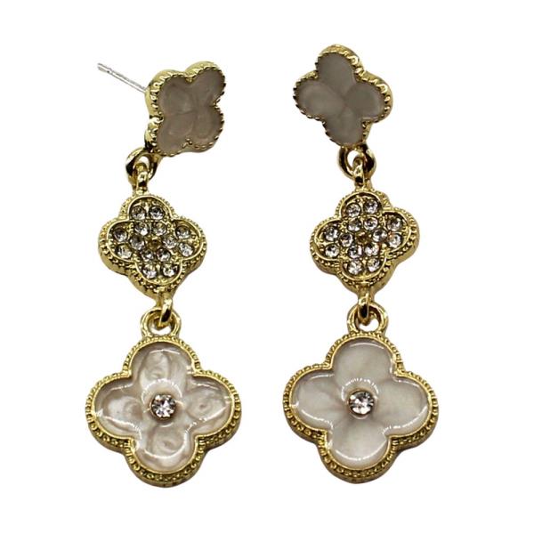 CLOVER ENAMEL RHINESTONE TIERED DROP EARRING