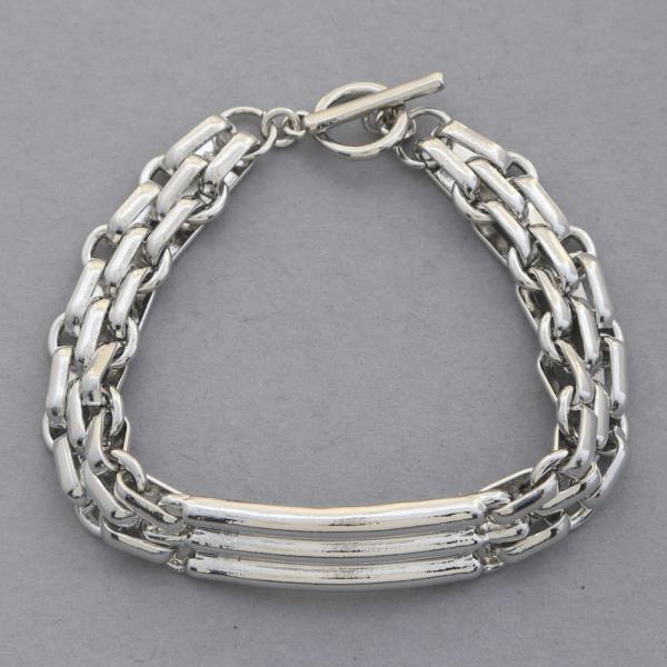 METAL MULTI LINE CHAIN TOGGLE CLASP BRACELET