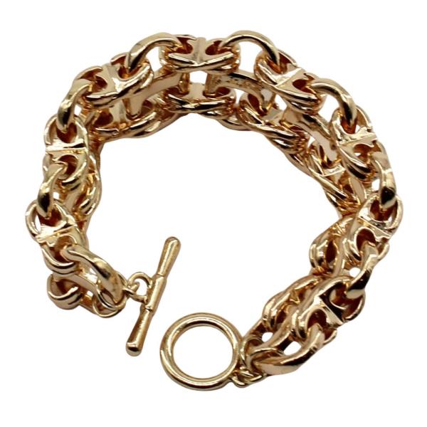 CHUNKY METAL MULTI LINE CHAIN TOGGLE CLASP BRACELET