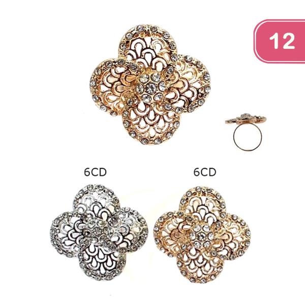 RHINESTONE CLOVER RING (12 UNITS)