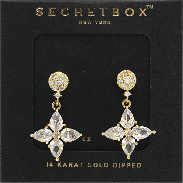 SECRET BOX 14K GOLD STERLING SILVER DIPPED CZ NORTH STAR FLOWER EARRING