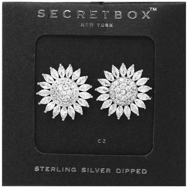 SECRET BOX 14K GOLD STERLING SILVER DIPPED CZ SUNFLOWER EARRING