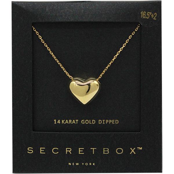 SECRET BOX 14K GOLD STERLING SILVER DIPPED PUFFY HEART PENDANT NECKLACE