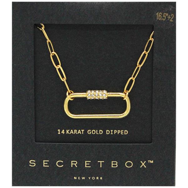 SECRET BOX 14K GOLD STERLING SILVER DIPPED CRYSTAL PAVED PENDANT LINK CHAIN NECKLACE