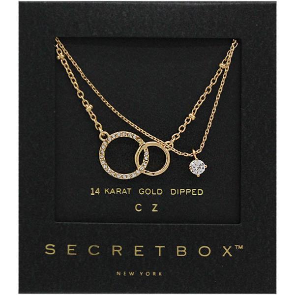 SECRET BOX 14K GOLD STERLING SILVER DIPPED CZ PENDANT O LINK LAYERED NECKLACE