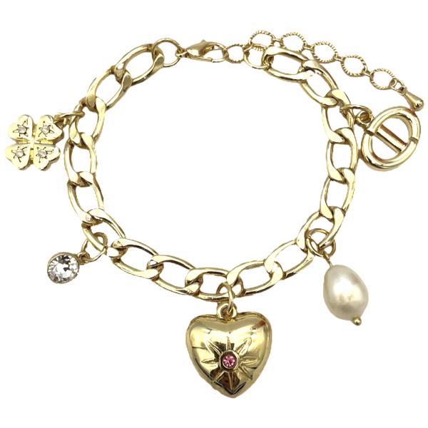 METAL CHAIN HEART CHARM BRACELET