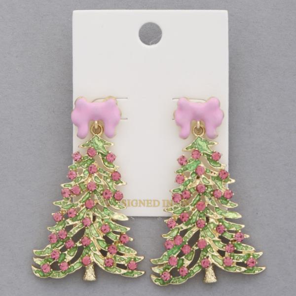 CHRISTMAS TREE RHINESTONE DANGLE EARRING