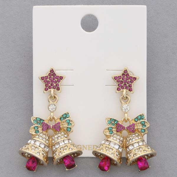 CHRISTMAS BELLS RHINESTONE DANGLE EARRING