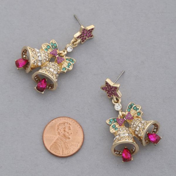 CHRISTMAS BELLS RHINESTONE DANGLE EARRING