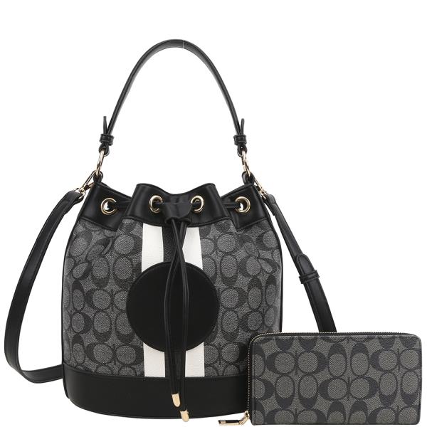 2IN1 OVAL DESIGN DRAWSTRING SATCHEL W WALLET SET