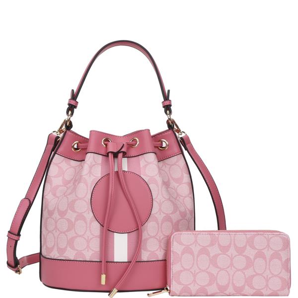 2IN1 OVAL DESIGN DRAWSTRING SATCHEL W WALLET SET