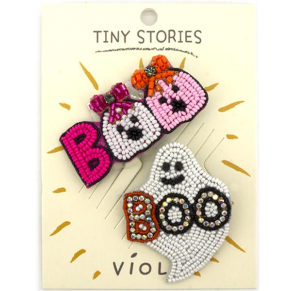 SEED BEAD HALLOWEEN BOO PIN SET