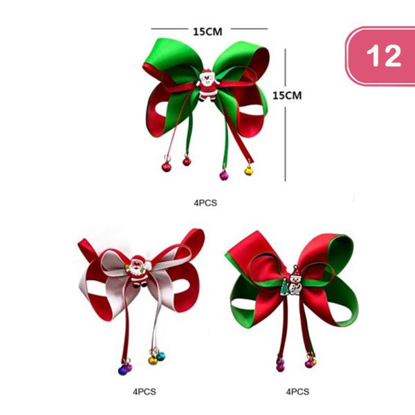 CHRISTMAS HAIR BOW PINS WITH BELLS (12 UNITS)