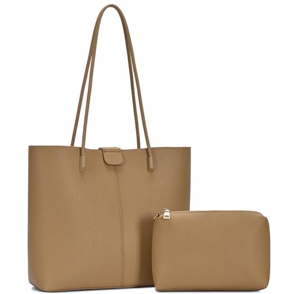 2IN1 PLAIN SMOOTH TOTE W ZIPPER BAG SET