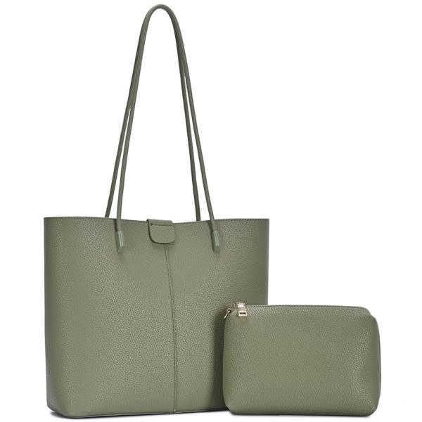 2IN1 PLAIN SMOOTH TOTE W ZIPPER BAG SET