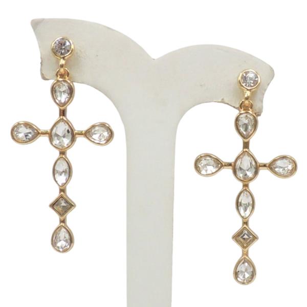 RHINESTONE CROSS DANGLE EARRING