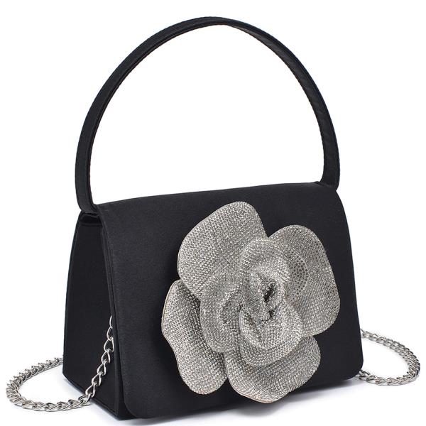 RHINESTONE FLOWER HANDLE CROSSBODY BAG