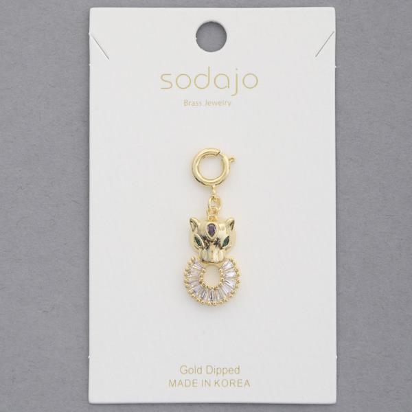 SODAJO LEOPARD HEAD RHINESTONE RING GOLD DIPPED NECKLACE CHARM