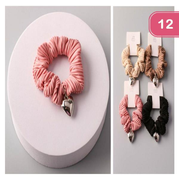 HEART CHARM HAIR SCRUNCHIE (12 UNITS)