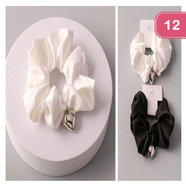 HAIR SCRUNCHIE WITH HEART CHARM (12 UNITS)