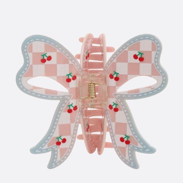 CHECKERED CHERRY PATTERN BUTTERFLY CLAW HAIR CLIP