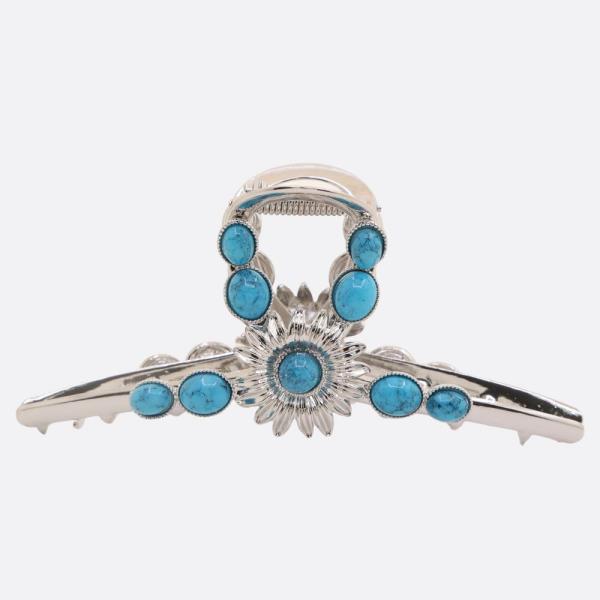 FLOWER TURQUOISE BEAD LOOP METAL CLAW HAIR CLIP