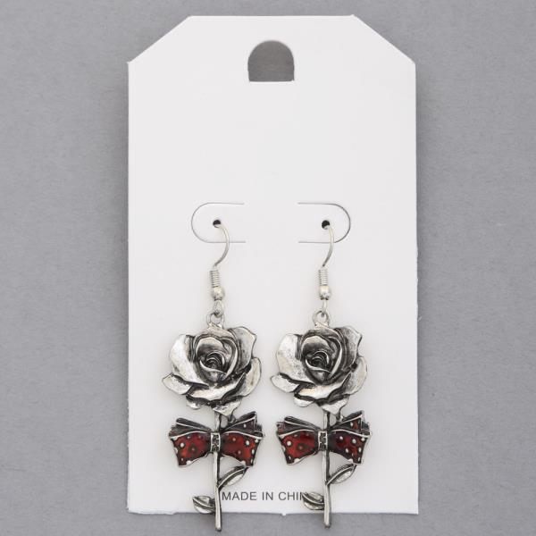 RUSTIC ROSE METAL DANGLE EARRING