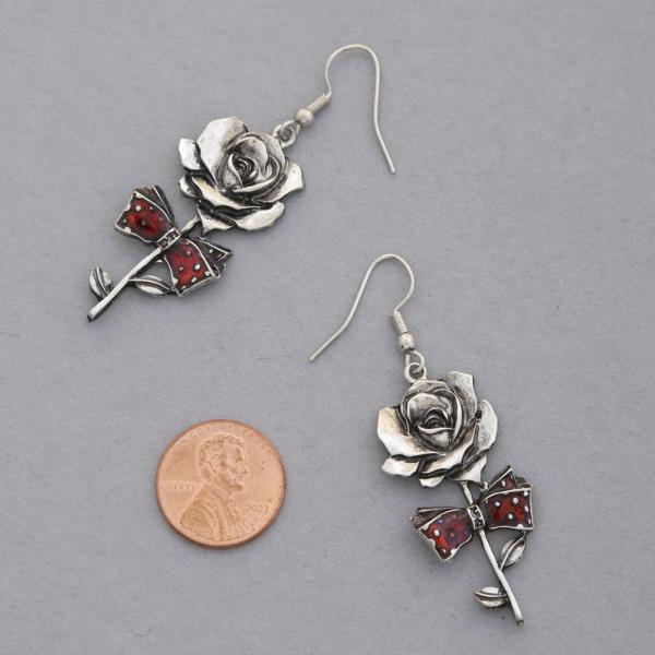 RUSTIC ROSE METAL DANGLE EARRING